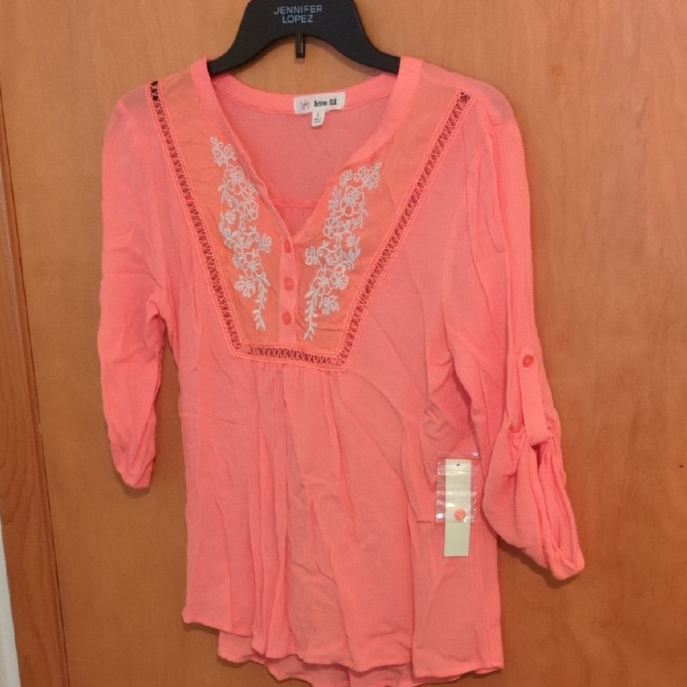 Jennifer Lopez Coral Embroidered Women's Top